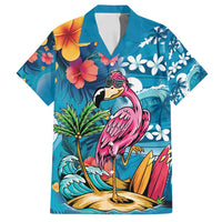 Hawaiian Flamingo Hibiscus Personalised Family Matching Summer Maxi Dress and Hawaiian Shirt Blue Summer Tropical Flowers LT9 Dad's Shirt - Short Sleeve Blue - Polynesian Pride