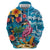Hawaiian Flamingo Hibiscus Personalised Hoodie Blue Summer Tropical Flowers - Polynesian Pride