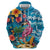 Hawaiian Flamingo Hibiscus Personalised Hoodie Blue Summer Tropical Flowers - Polynesian Pride