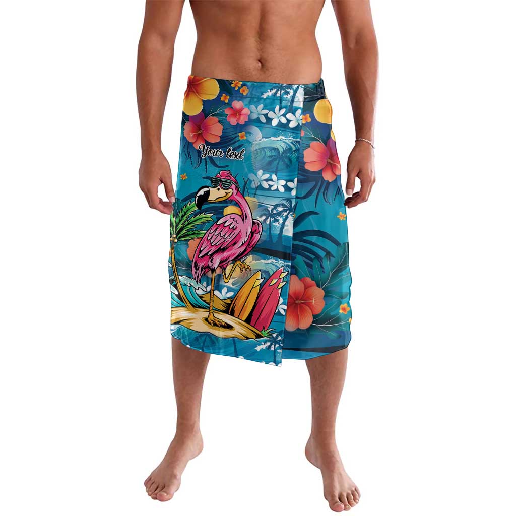 Hawaiian Flamingo Hibiscus Personalised Lavalava Blue Summer Tropical Flowers - Polynesian Pride