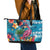 Hawaiian Flamingo Hibiscus Personalised Leather Tote Bag Blue Summer Tropical Flowers - Polynesian Pride