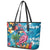 Hawaiian Flamingo Hibiscus Personalised Leather Tote Bag Blue Summer Tropical Flowers - Polynesian Pride