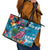 Hawaiian Flamingo Hibiscus Personalised Leather Tote Bag Blue Summer Tropical Flowers - Polynesian Pride