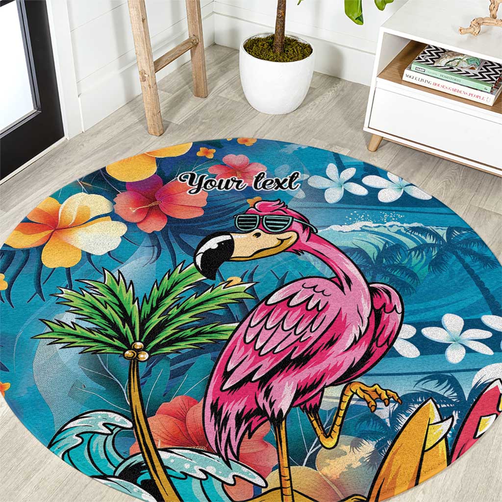 Hawaiian Flamingo Hibiscus Personalised Round Carpet Blue Summer Tropical Flowers LT9 Blue - Polynesian Pride