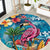 Hawaiian Flamingo Hibiscus Personalised Round Carpet Blue Summer Tropical Flowers - Polynesian Pride