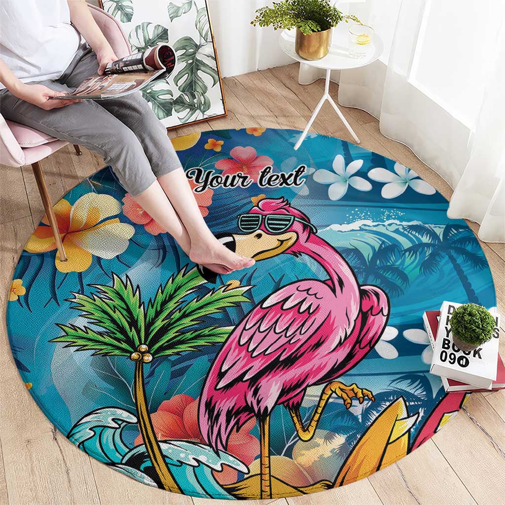 Hawaiian Flamingo Hibiscus Personalised Round Carpet Blue Summer Tropical Flowers LT9 - Polynesian Pride