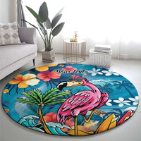 Hawaiian Flamingo Hibiscus Personalised Round Carpet Blue Summer Tropical Flowers LT9 - Polynesian Pride