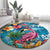 Hawaiian Flamingo Hibiscus Personalised Round Carpet Blue Summer Tropical Flowers - Polynesian Pride