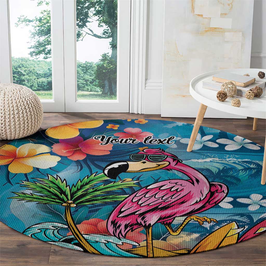 Hawaiian Flamingo Hibiscus Personalised Round Carpet Blue Summer Tropical Flowers LT9 - Polynesian Pride