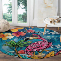 Hawaiian Flamingo Hibiscus Personalised Round Carpet Blue Summer Tropical Flowers LT9 - Polynesian Pride