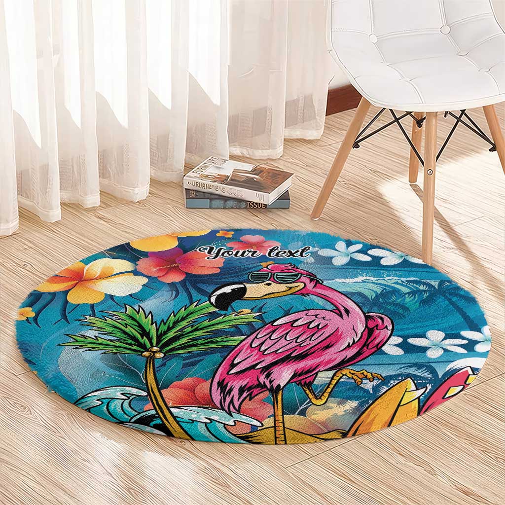 Hawaiian Flamingo Hibiscus Personalised Round Carpet Blue Summer Tropical Flowers LT9 - Polynesian Pride