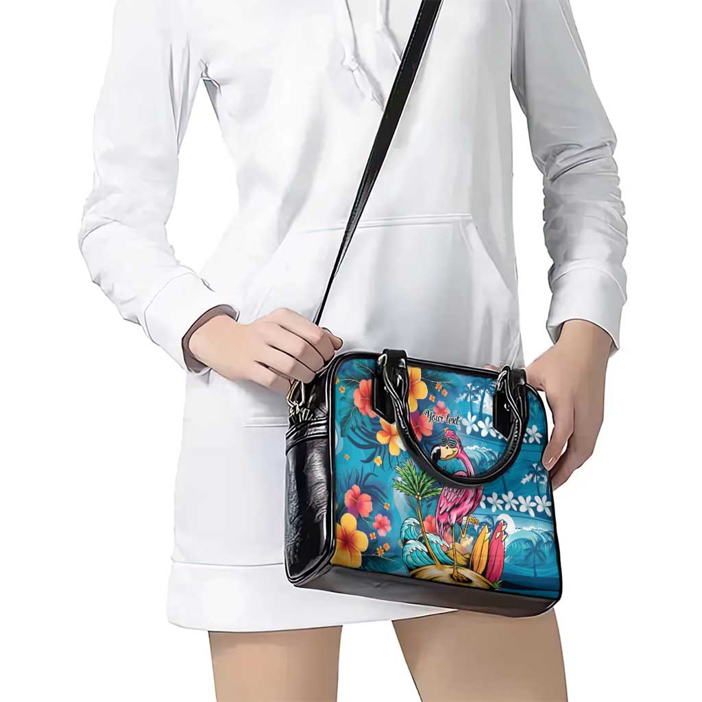 Hawaiian Flamingo Hibiscus Personalised Shoulder Handbag Blue Summer Tropical Flowers - Polynesian Pride