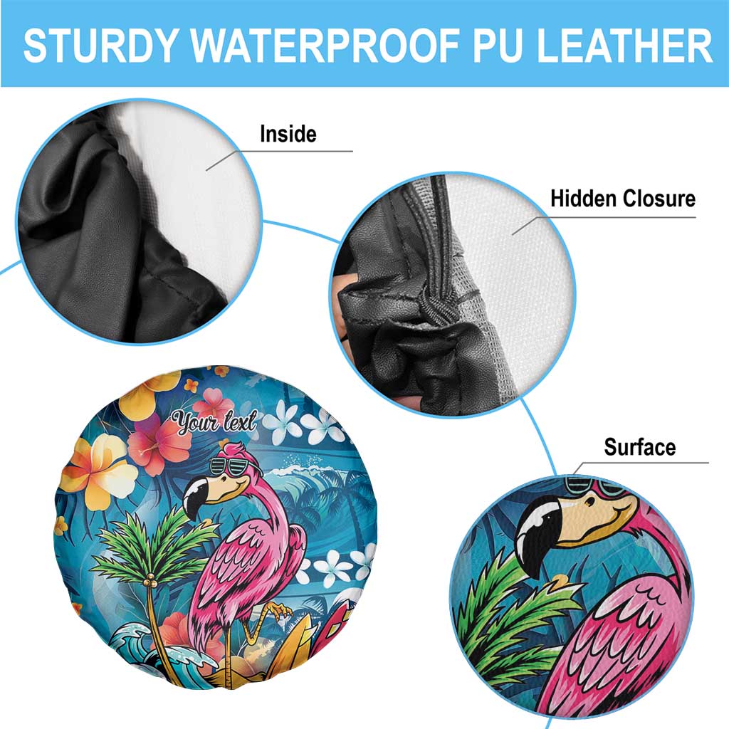 Hawaiian Flamingo Hibiscus Personalised Spare Tire Cover Blue Summer Tropical Flowers - Polynesian Pride