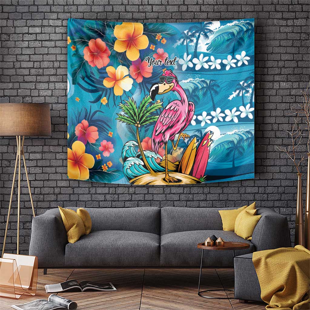 Hawaiian Flamingo Hibiscus Personalised Tapestry Blue Summer Tropical Flowers LT9 Blue - Polynesian Pride