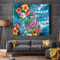 Hawaiian Flamingo Hibiscus Personalised Tapestry Blue Summer Tropical Flowers LT9 Blue - Polynesian Pride