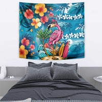 Hawaiian Flamingo Hibiscus Personalised Tapestry Blue Summer Tropical Flowers LT9 - Polynesian Pride