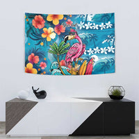 Hawaiian Flamingo Hibiscus Personalised Tapestry Blue Summer Tropical Flowers LT9 - Polynesian Pride