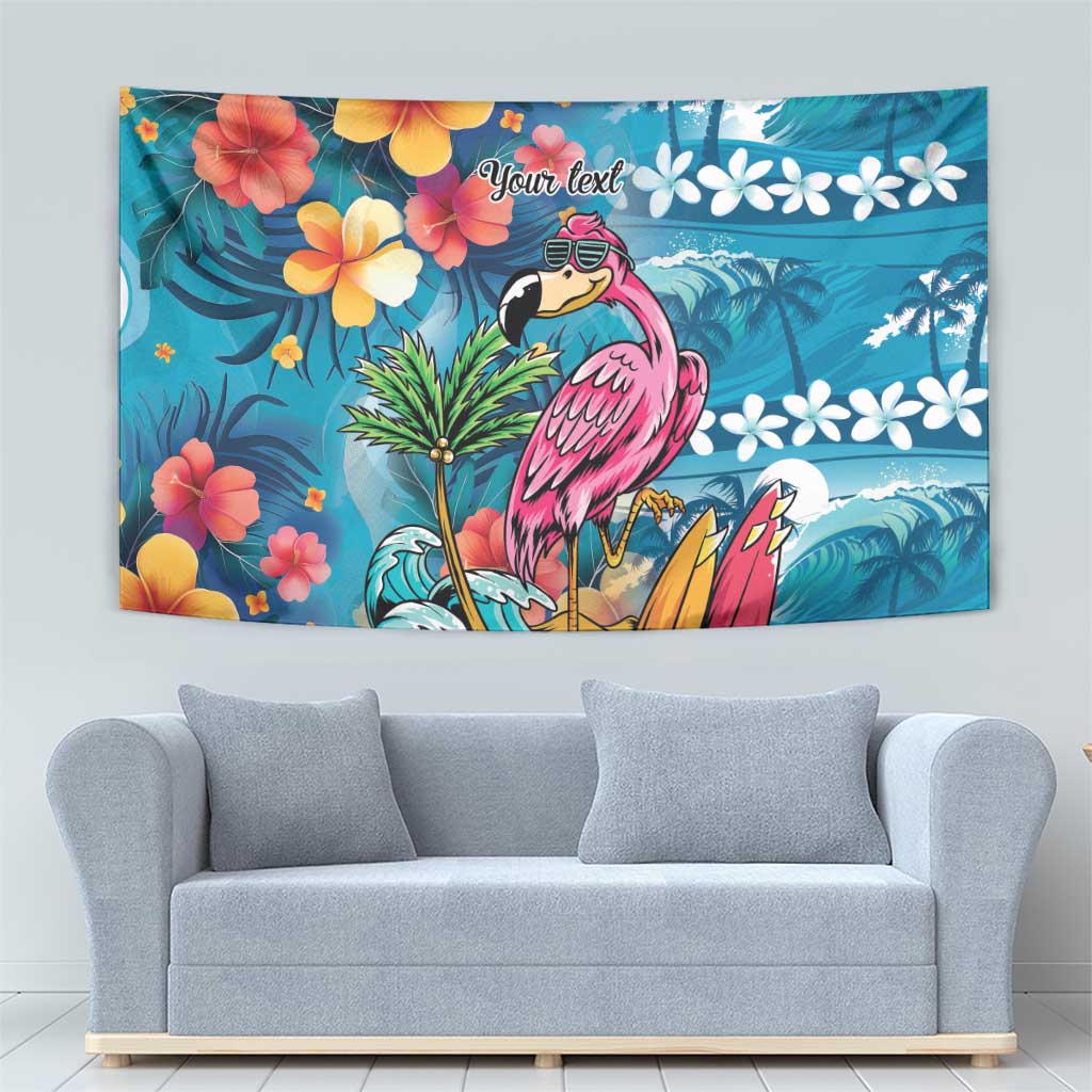 Hawaiian Flamingo Hibiscus Personalised Tapestry Blue Summer Tropical Flowers LT9 - Polynesian Pride