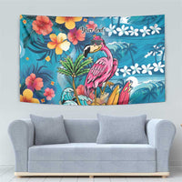 Hawaiian Flamingo Hibiscus Personalised Tapestry Blue Summer Tropical Flowers LT9 - Polynesian Pride