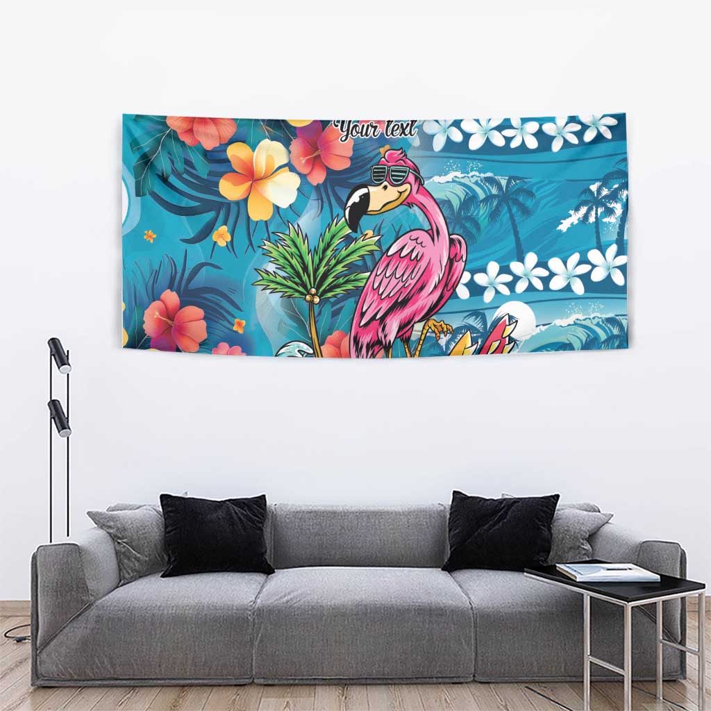 Hawaiian Flamingo Hibiscus Personalised Tapestry Blue Summer Tropical Flowers LT9 - Polynesian Pride