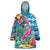 Hawaiian Flamingo Hibiscus Personalised Wearable Blanket Hoodie Blue Summer Tropical Flowers - Polynesian Pride