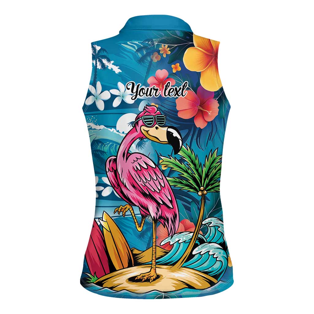 Hawaiian Flamingo Hibiscus Personalised Women Sleeveless Polo Shirt Blue Summer Tropical Flowers LT9 - Polynesian Pride