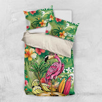 Hawaiian Flamingo Hibiscus Personalised Bedding Set Green Summer Tropical Flowers LT9 US Twin 172cm x 218cm Green - Polynesian Pride