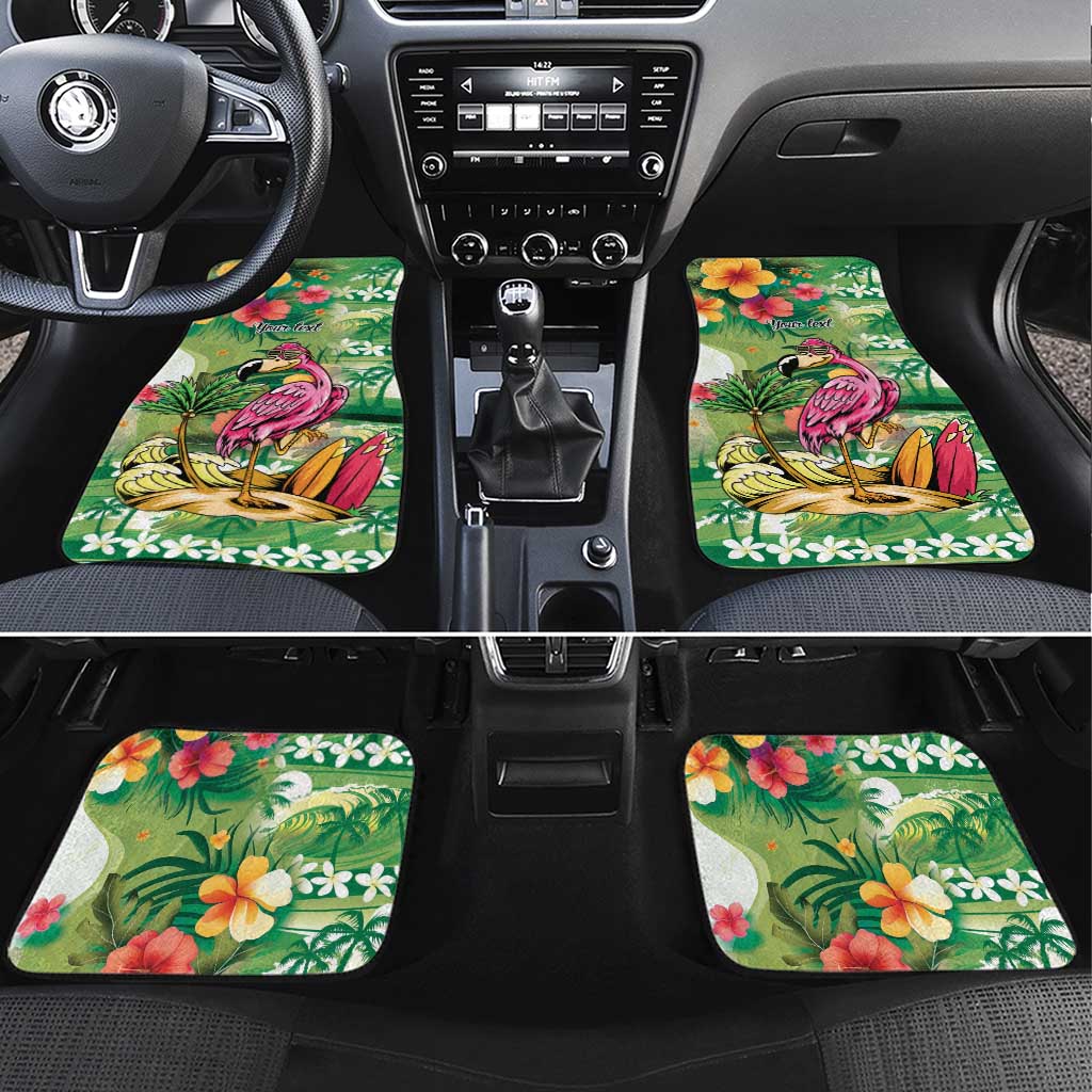 Hawaiian Flamingo Hibiscus Personalised Car Mats Green Summer Tropical Flowers LT9 Set 4pcs Green - Polynesian Pride
