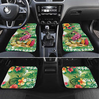 Hawaiian Flamingo Hibiscus Personalised Car Mats Green Summer Tropical Flowers LT9 Set 4pcs Green - Polynesian Pride