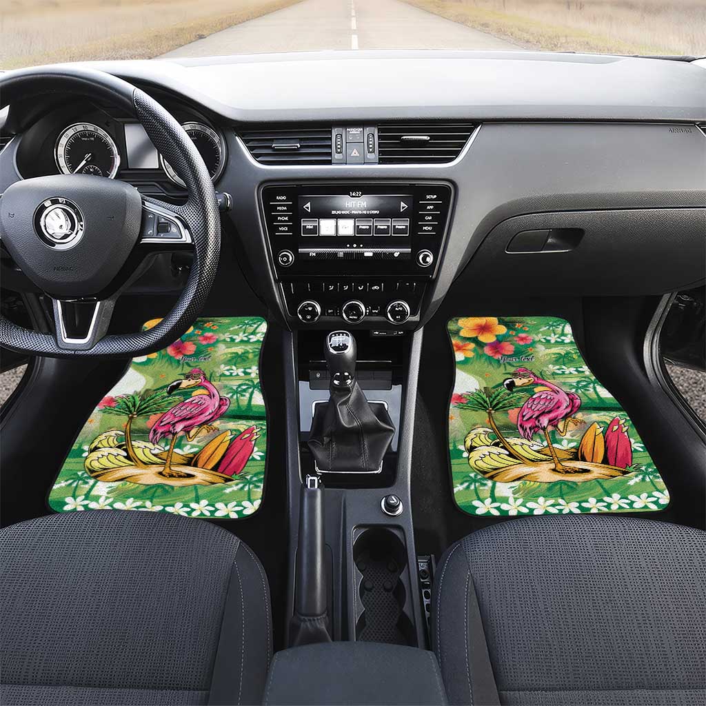 Hawaiian Flamingo Hibiscus Personalised Car Mats Green Summer Tropical Flowers LT9 Set 2pcs - Front Green - Polynesian Pride