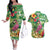 Hawaiian Flamingo Hibiscus Personalised Couples Matching Off The Shoulder Long Sleeve Dress and Hawaiian Shirt Green Summer Tropical Flowers - Polynesian Pride