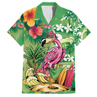 Hawaiian Flamingo Hibiscus Personalised Family Matching Long Sleeve Bodycon Dress and Hawaiian Shirt Green Summer Tropical Flowers LT9 Dad's Shirt - Short Sleeve Green - Polynesian Pride
