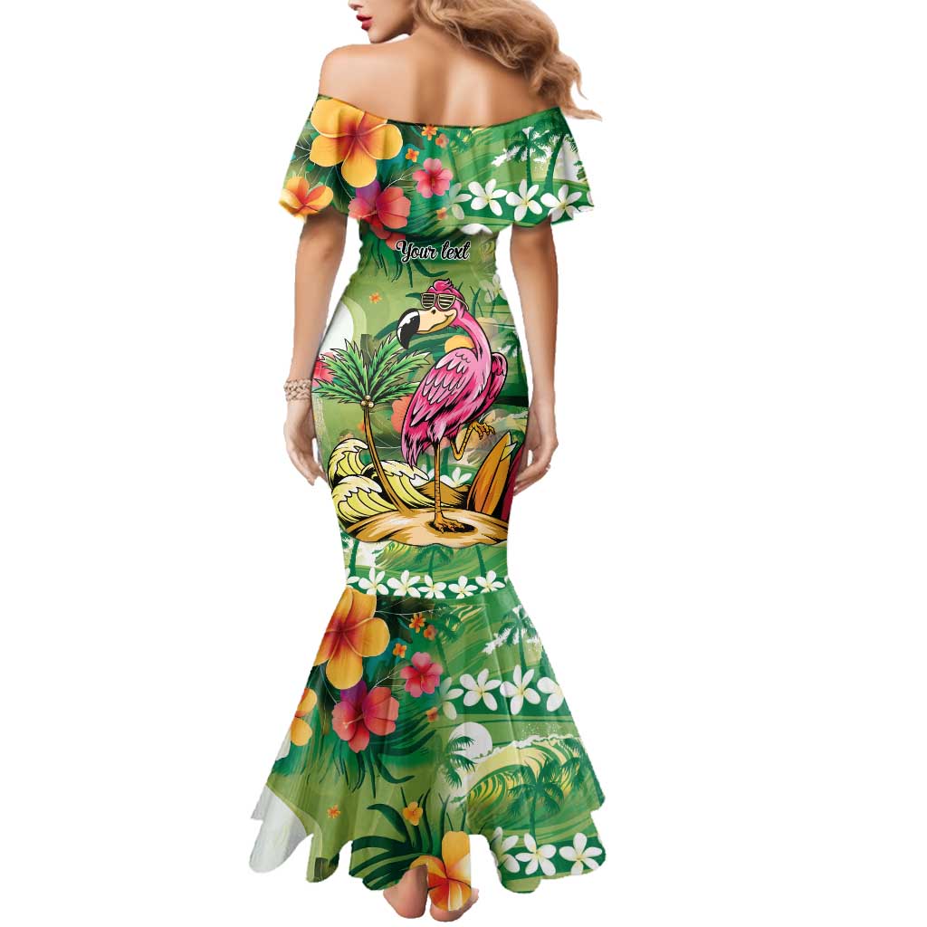 Hawaiian Flamingo Hibiscus Personalised Family Matching Mermaid Dress and Hawaiian Shirt Green Summer Tropical Flowers LT9 - Polynesian Pride