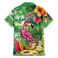 Hawaiian Flamingo Hibiscus Personalised Family Matching Off Shoulder Maxi Dress and Hawaiian Shirt Green Summer Tropical Flowers LT9 - Polynesian Pride