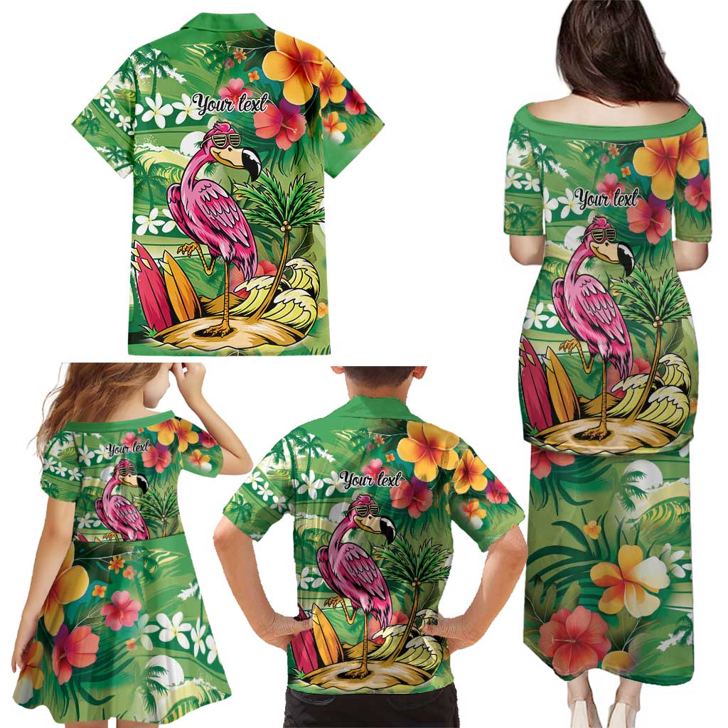 Hawaiian Flamingo Hibiscus Personalised Family Matching Puletasi and Hawaiian Shirt Green Summer Tropical Flowers LT9 - Polynesian Pride