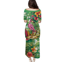 Hawaiian Flamingo Hibiscus Personalised Family Matching Puletasi and Hawaiian Shirt Green Summer Tropical Flowers LT9 - Polynesian Pride