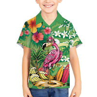Hawaiian Flamingo Hibiscus Personalised Family Matching Short Sleeve Bodycon Dress and Hawaiian Shirt Green Summer Tropical Flowers LT9 Son's Shirt Green - Polynesian Pride