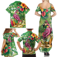 Hawaiian Flamingo Hibiscus Personalised Family Matching Summer Maxi Dress and Hawaiian Shirt Green Summer Tropical Flowers LT9 - Polynesian Pride