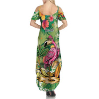 Hawaiian Flamingo Hibiscus Personalised Family Matching Summer Maxi Dress and Hawaiian Shirt Green Summer Tropical Flowers LT9 - Polynesian Pride
