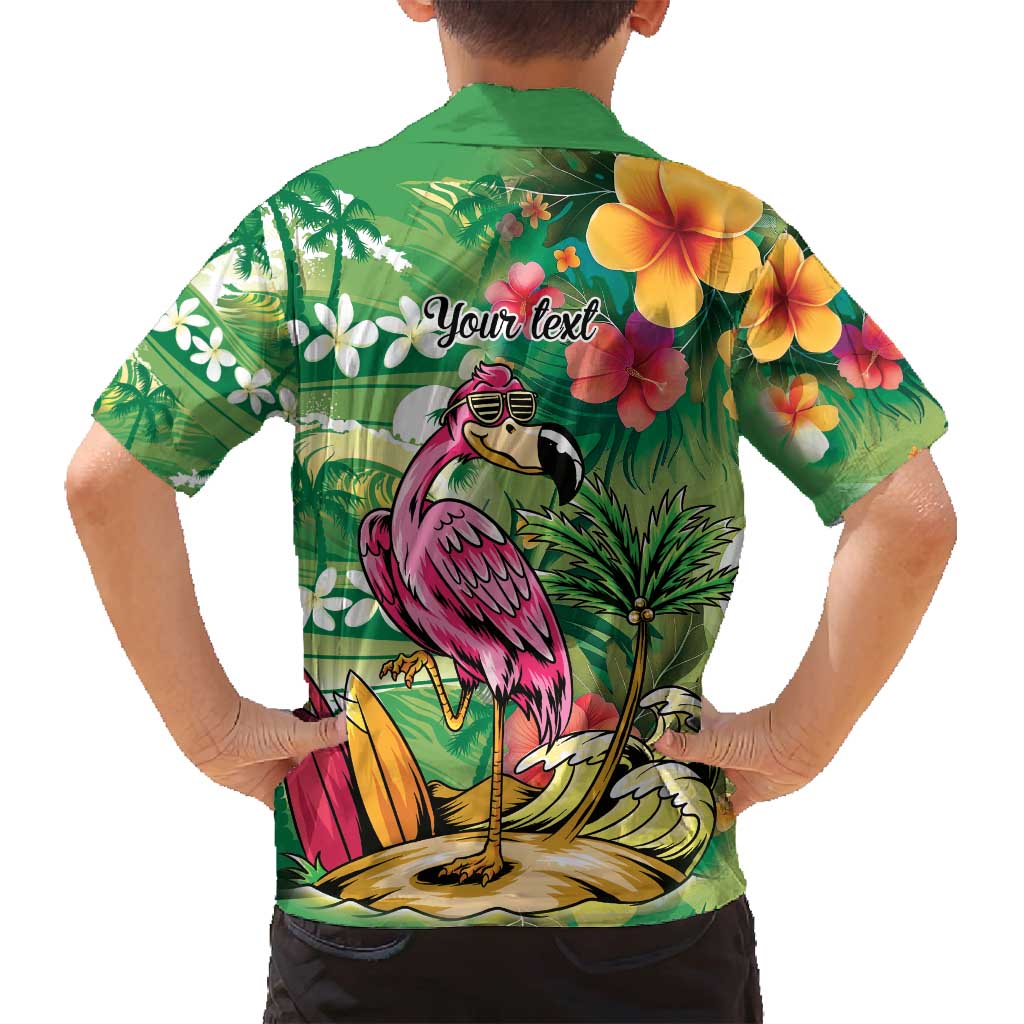Hawaiian Flamingo Hibiscus Personalised Family Matching Tank Maxi Dress and Hawaiian Shirt Green Summer Tropical Flowers LT9 - Polynesian Pride