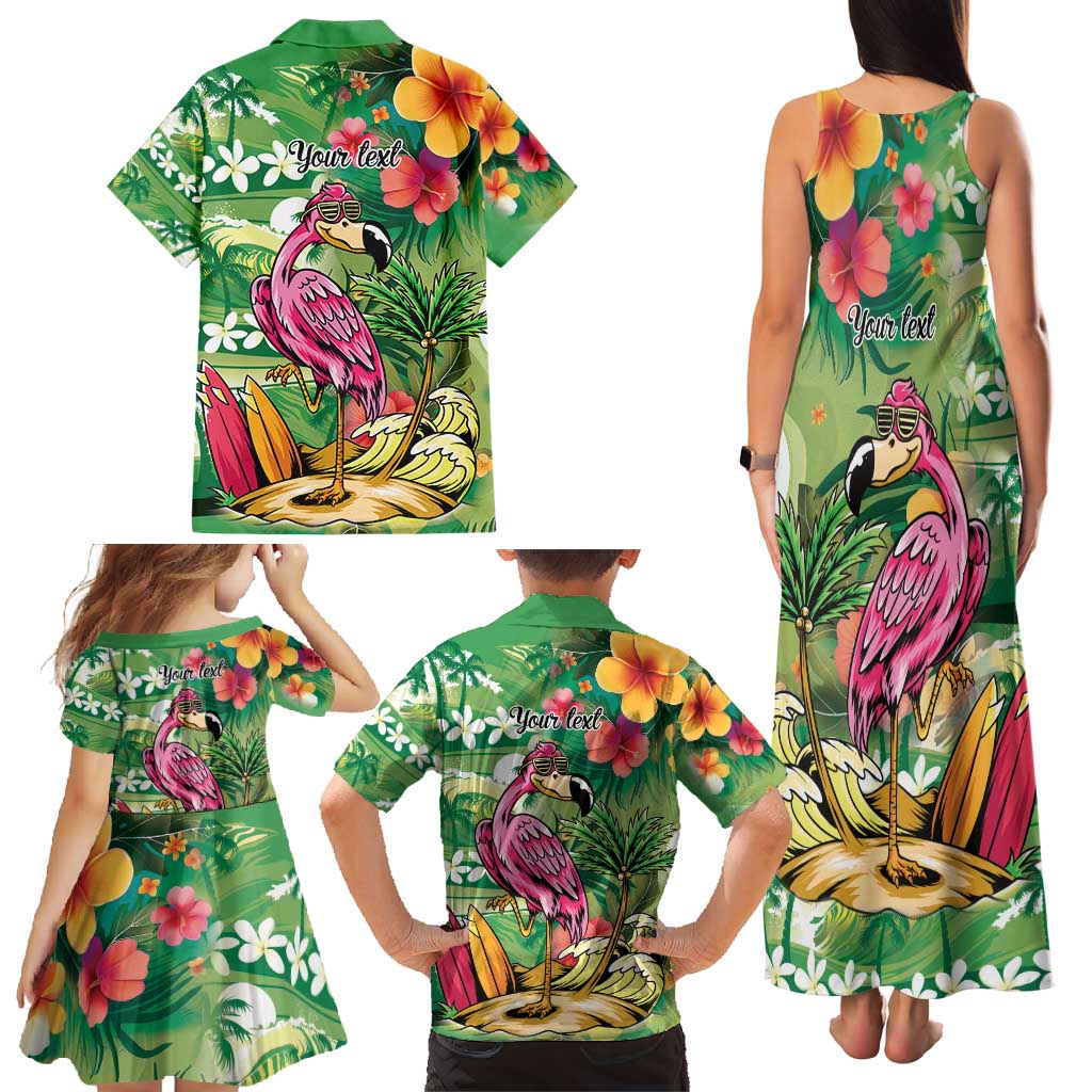 Hawaiian Flamingo Hibiscus Personalised Family Matching Tank Maxi Dress and Hawaiian Shirt Green Summer Tropical Flowers LT9 - Polynesian Pride