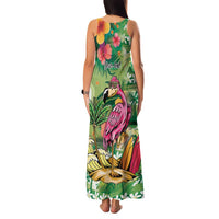 Hawaiian Flamingo Hibiscus Personalised Family Matching Tank Maxi Dress and Hawaiian Shirt Green Summer Tropical Flowers LT9 - Polynesian Pride