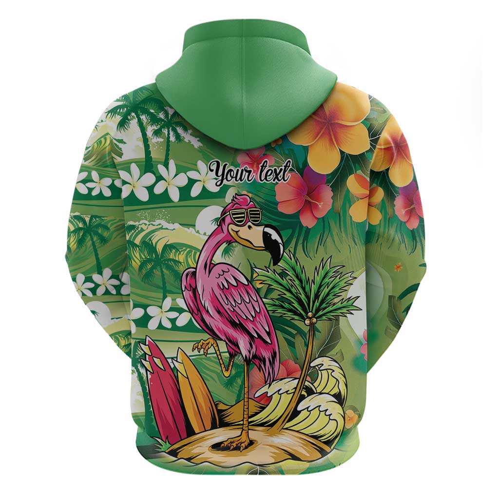 Hawaiian Flamingo Hibiscus Personalised Hoodie Green Summer Tropical Flowers - Polynesian Pride