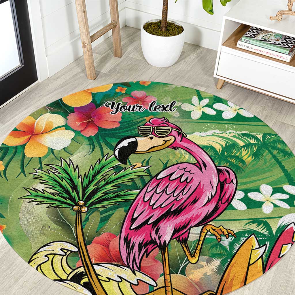 Hawaiian Flamingo Hibiscus Personalised Round Carpet Green Summer Tropical Flowers LT9 Green - Polynesian Pride