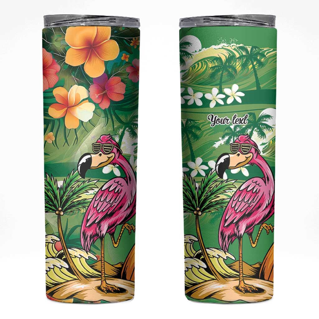 Hawaiian Flamingo Hibiscus Personalised Skinny Tumbler Green Summer Tropical Flowers LT9 Green - Polynesian Pride