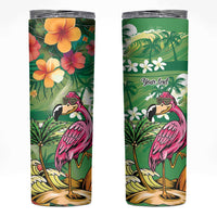 Hawaiian Flamingo Hibiscus Personalised Skinny Tumbler Green Summer Tropical Flowers LT9 Green - Polynesian Pride