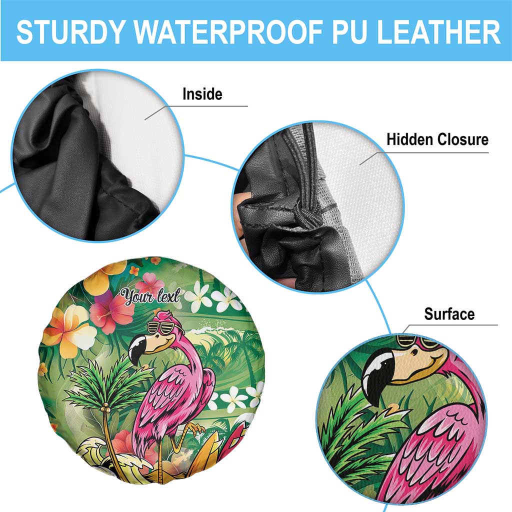 Hawaiian Flamingo Hibiscus Personalised Spare Tire Cover Green Summer Tropical Flowers - Polynesian Pride
