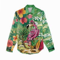 Hawaiian Flamingo Hibiscus Personalised Women Casual Shirt Green Summer Tropical Flowers LT9 - Polynesian Pride