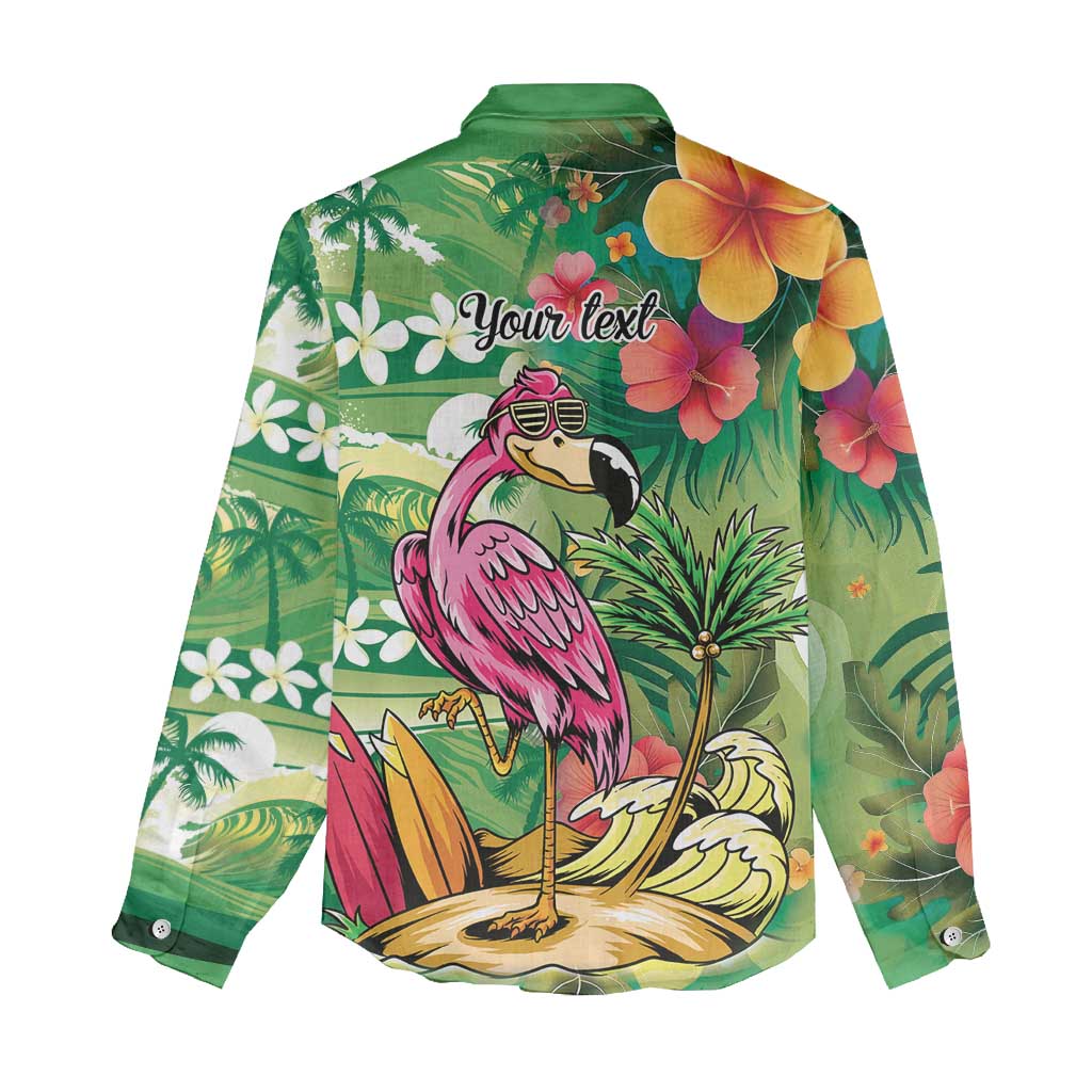 Hawaiian Flamingo Hibiscus Personalised Women Casual Shirt Green Summer Tropical Flowers LT9 - Polynesian Pride