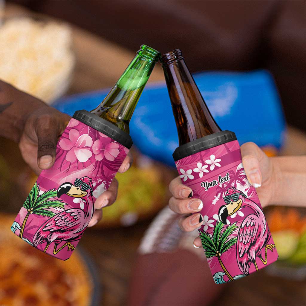 Hawaiian Flamingo Hibiscus Personalised 4 in 1 Can Cooler Tumbler Pink Summer Tropical Flowers - Polynesian Pride